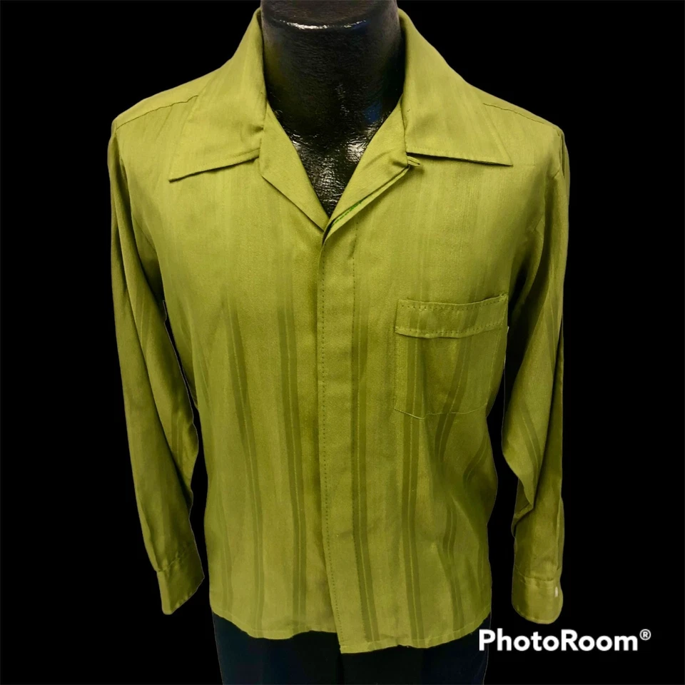 Camisa De Colección Años 50 Penneys Towncraft BRILLANTE Verde Rockabilly Cuello Lazo Panel Seda M Foto 2 de 4
