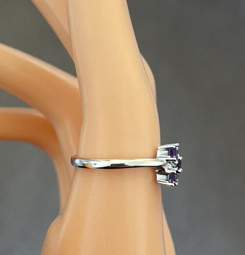 Anillo en racimo de amatista y topacio azul de oro blanco de 9 quilates, talla N 1/2 del Reino Unido, talla 54 de la UE - Imagen 4 de 5