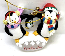 3" Penguin Family Joy Mom Dad Baby Christmas Ornament J11