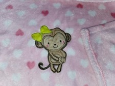 Just One You Carters Pink white Heart Monkey Yellow Bow Baby Blanket