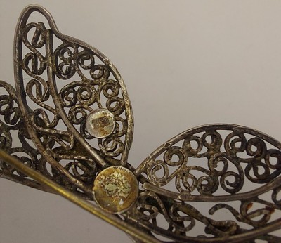 Ancienne Broche Papillon En Argent Filigrane – Vintage, Quelques Usures – Bijou De Collection