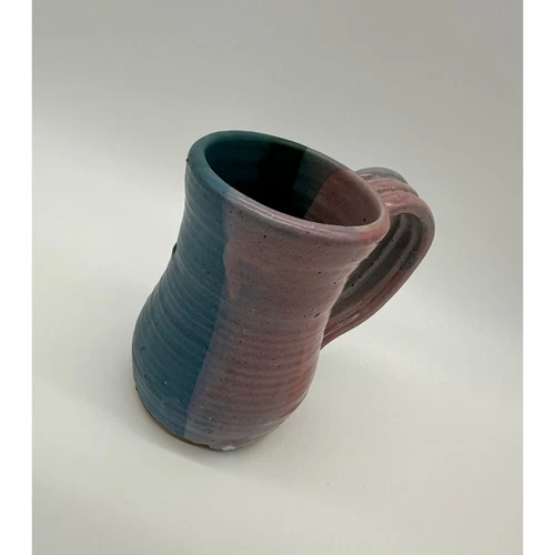 Vintage Coffee Mug Art Pottery Cup Signed Handmade Pink Blue Green Textured