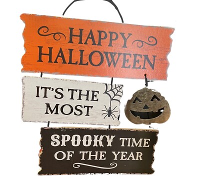 Halloween Sign W/Silver Metal Pumpkin-  The Most Spooky Time of the Year 