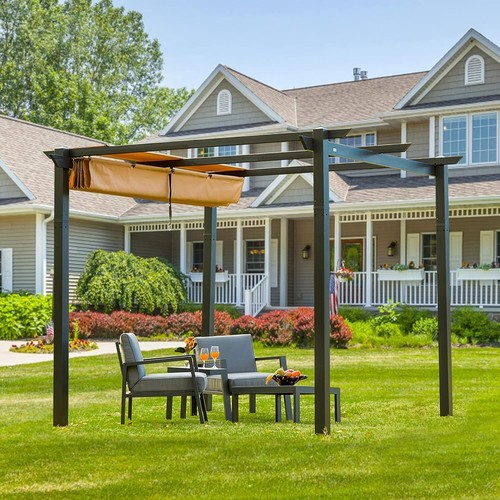 10’x10’ Outdoor Retractable Pergola with Weather-Resistant Canopy Aluminum - Picture 7 of 8