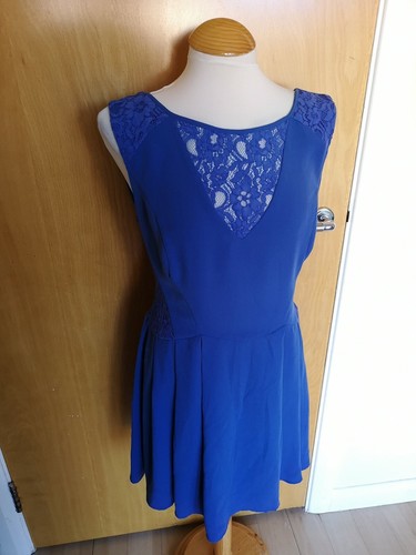 Ladies OASIS Dress Size 12 Blue Lace Panels Smart Party Evening Wedding Races - Picture 6 of 12