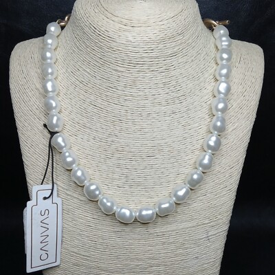 CANVAS Baroque White Faux Pearls Necklace Toggle Clasp. 9623