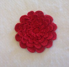 Crocheted Victory Red 5-Layered Mum Flower Applique Large Quilting Sewing