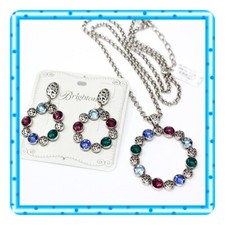 Brighton Elora Gems Circle Post Colorful Earrings Necklace Set NWT 190 Pouch
