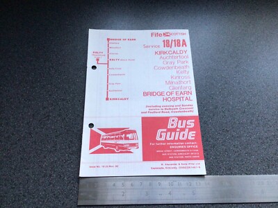 Fife Scottish Bus Group Route 18/18A Fahrplan November 1982 Kirkcaldy Kelty