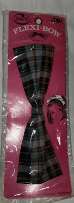 Vtg Goody Flexi-Bow On Curl Clip Hair Bow Plaid Retro NOS New 8'' Blue Brown