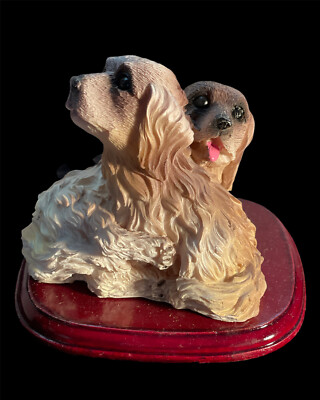Cocker Spaniel Dog Figurine Two Snuggling Resin Wood Composite Base