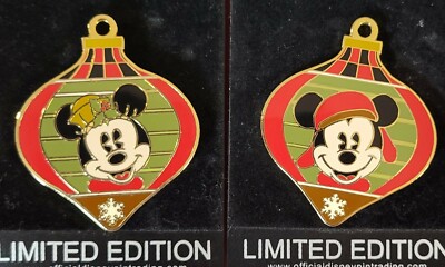 Disney WDW Mickey Minnie Christmas Holiday Ornament Surprise LE 1000 2 Pin Set