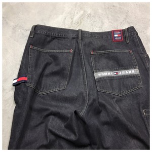 TOMMY HILFIGER JEANS 90s VTG Baggy Carpenter 38 40x32 Logo Hip Hop Black | eBay
