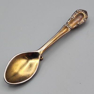 Vintage Spoon Brooch Gold Silver Tones Estate Teaspoon Pin Flatware Dining Read