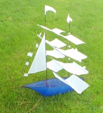 Kite, Blue and White 3D Sailboat, Flying Kite, Ship, Boat, Single Line, Beach