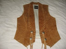 Vintage Frontier North American Women's Embossed Fringe Pig Leather Vest Medium