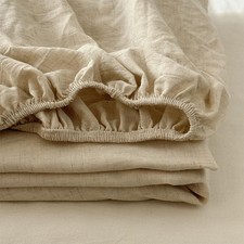 Cooling Linen Fitted Sheet 1 Pack Queen Size Only, 8-15 Deep Pocket Mattress ...