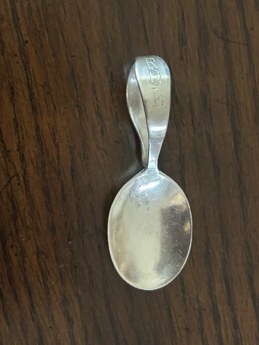 Vintage Ortega Sterling Silver Curved Handle Baby Spoon Monogramed RCL