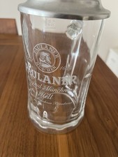 Szklany dzbanek Cynowa pokrywa Kufel na piwo Paulaner Monachium ze szlifem szklanym Cyna Dzbanek Grawer