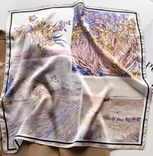 100% Silk Mulberry Scarf Neckerchief 21'' wheat field Print Shawl Bandana Wrap 