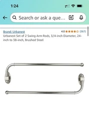 Adjustable Urbanest Set of 2 Swing Arm Rods 3/4” Dia 24”-38” Brushed Steel NIB