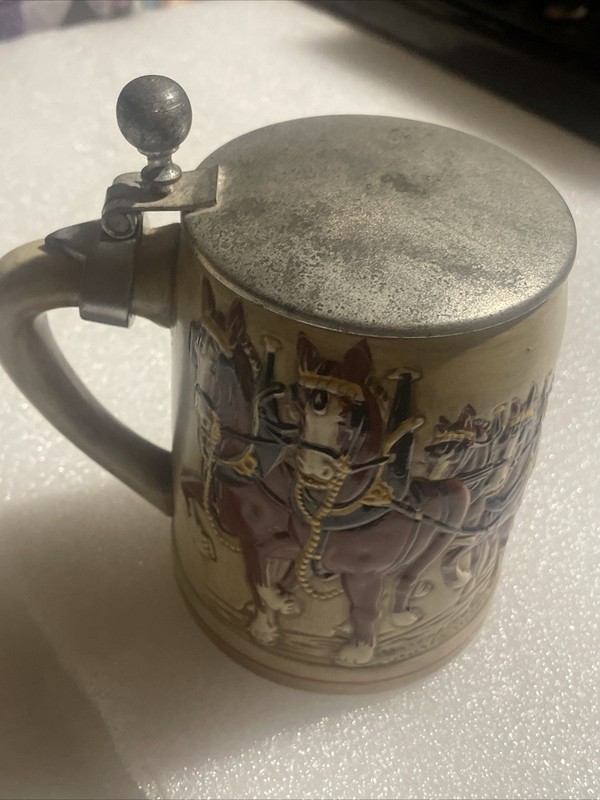 Vintage Budweiser Clydesdale Beer Stein Mug With Lid Craftmarte Made In Brazil