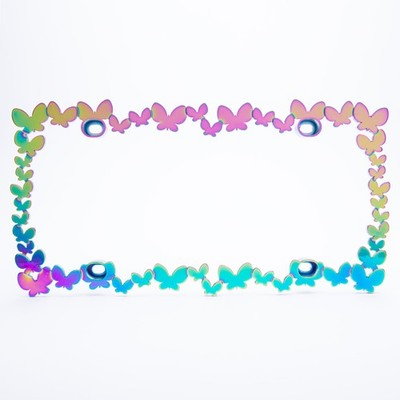 3D Butterfly Chameleon Chrome Metal License Plate Frame