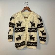 Hand Knitted Unbranded Reindeer Christmas Winter Cardigan Youth Size M