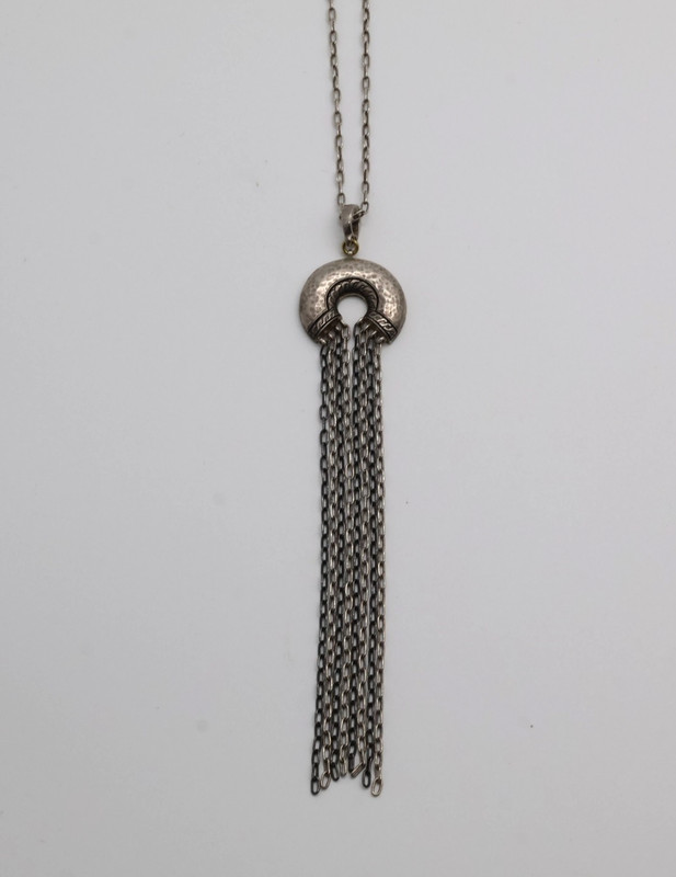 Signed GURHAN Sterling Silver Galapagos Hammered Tassel Chain Necklace