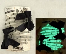 Scunci Glow In The Dark Skeleton Hand Hair Clips Black Bows Halloween Goth New