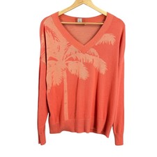 Tommy Bahama Sweater Palm Tree V Neck Coral Orange Lightweight Women Size Medium