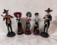 Day of the Dead Skeleton Figurines Set of 5 Mexican Mariachi Catrina Decor