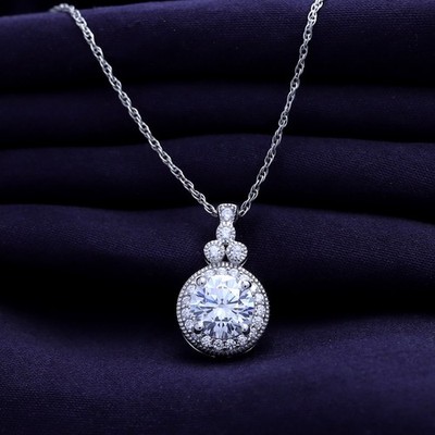 925 Sterling Silver Simulated Diamond Round Brilliant Cut Solitaire Pendant