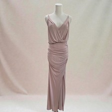 Krisa XS Blush Pink Maxi Dress Slit Ruched Elegant Resort Coquette Wedding Guest
