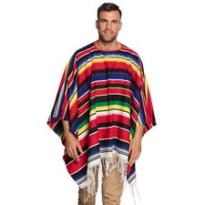 Poncho Diego farbenfroher Mexiko Poncho mit Fransen f&uuml;r Erwachsene Einheitsgr&ouml;&szlig;e