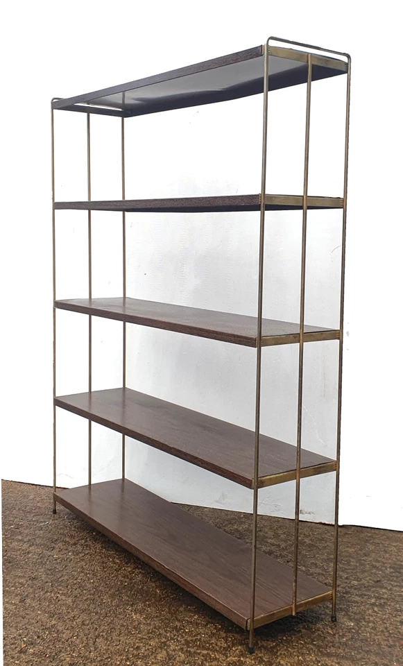 Mid Century Metal Teak Effect Ladderax Style Modular Shelving - Image 3 of 4