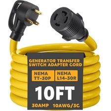 Kanayu 10 ft Generator Transfer Switch Adapter Cord Compatible with Nema Tt-3...
