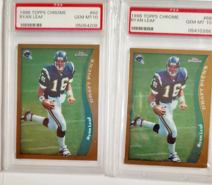 (2) 1998 TOPPS CHROME RYAN LEAF ROOKIE - PSA 10 - YES, YOU GET BOTH CARDS