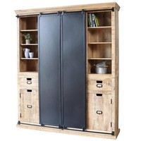 Schrank Selce Regal 180Cm Massiv Mangoholz Industrial Eisen SchiebetüRen Metall