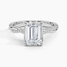 2.00 Ct Emerald Cut F VS1 Twisted Vine Lab Grown Diamond Ring in 14K White Gold
