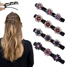 4PCS 2026 New Sparkling Crystal Stone Braided Hair Clips for Women Five petal