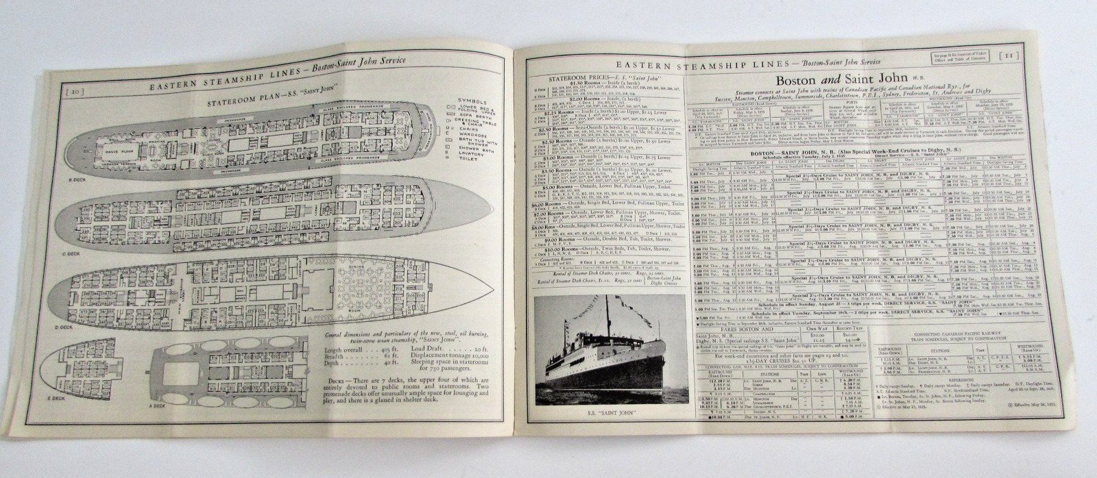 1935 Eastern Steamship Lines Schedule Time Table Old Dominion Yarmouth