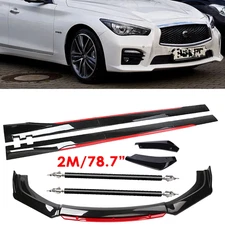 FOR 18-2022 Infiniti Q50 Glossy Black Look Red Front Lip Chin Bumper Side Skirt