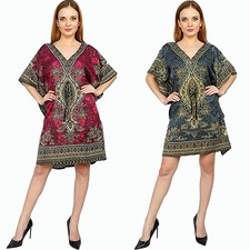 Free Size Women Caftan Top Dress Gown Short Kaftan dress Hippy Boho Maxi Pack 2