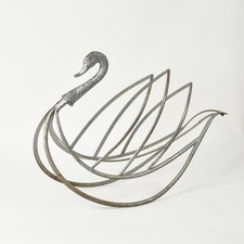 Nickel Plated Brass Swan Magazine Rack Attributed to Maison Jansen