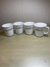 Corelle Corning Gray Ribbon Bouquet Coffee Mug Tea Cup Set of 4 * USA EXCELLENT