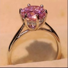 3CT Solitaire Wedding Ring Lab-Created Round Pink Sapphire 14K White Gold Plated