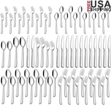 60 Pcs Stainless Steel Flatware Set 12 Durable Dishwasher Safe Rustproof Smooth