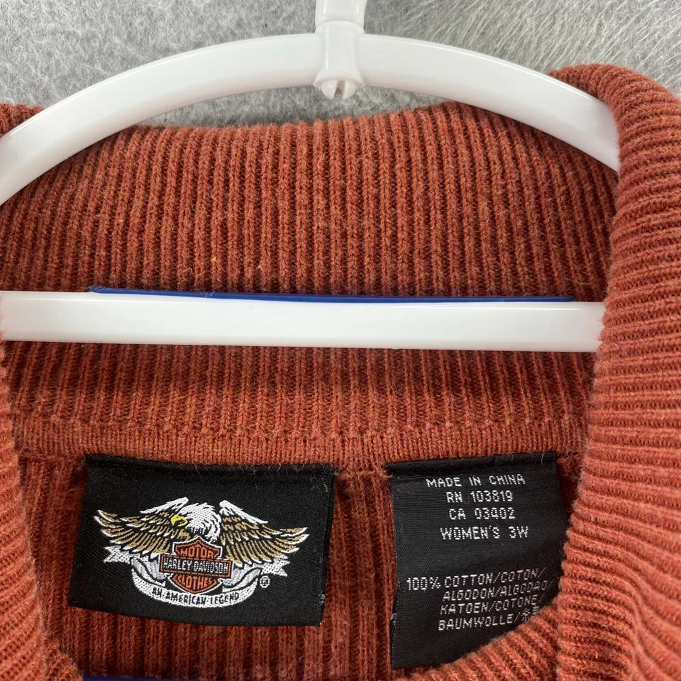 Suéter Harley Davidson 3W Naranja Óxido Acanalado Algodón Cuello Simulado Manga Larga Logo Foto 2 de 4