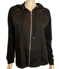 NWT DKNY Black Hooded Long Sleeve Zip Front Lightweight Jacket Size S